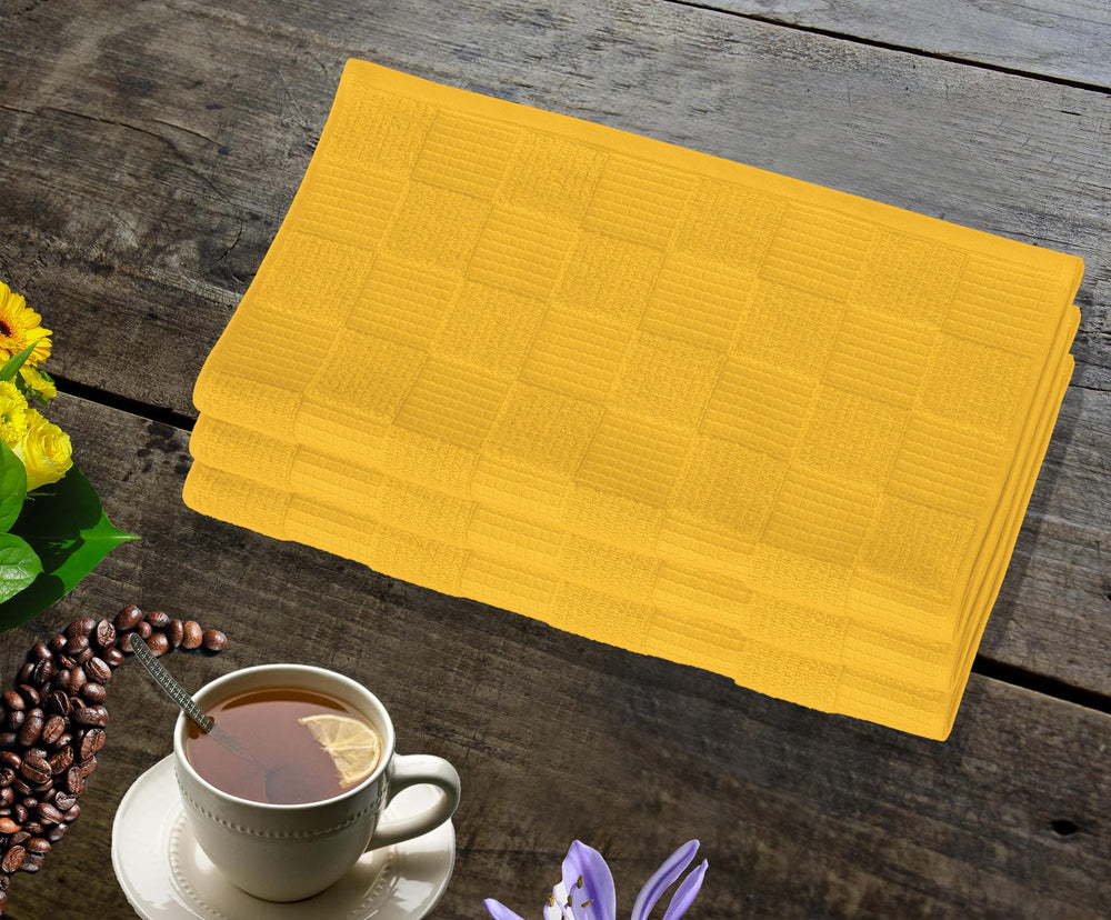 Geschirrtücher 2 in 1 Waffelpique und Frottee 50x50 cm, Gelb - Aprikosen