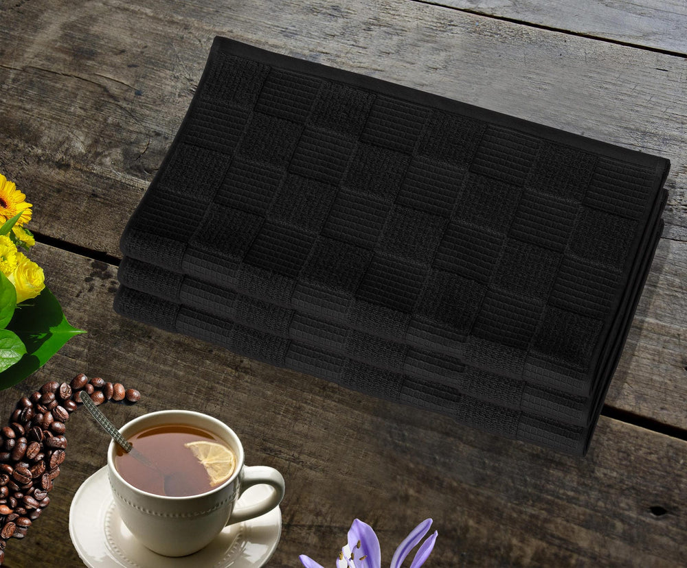 Geschirrtücher 2 in 1 Waffelpique und Frottee 50x50 cm, Schwarz