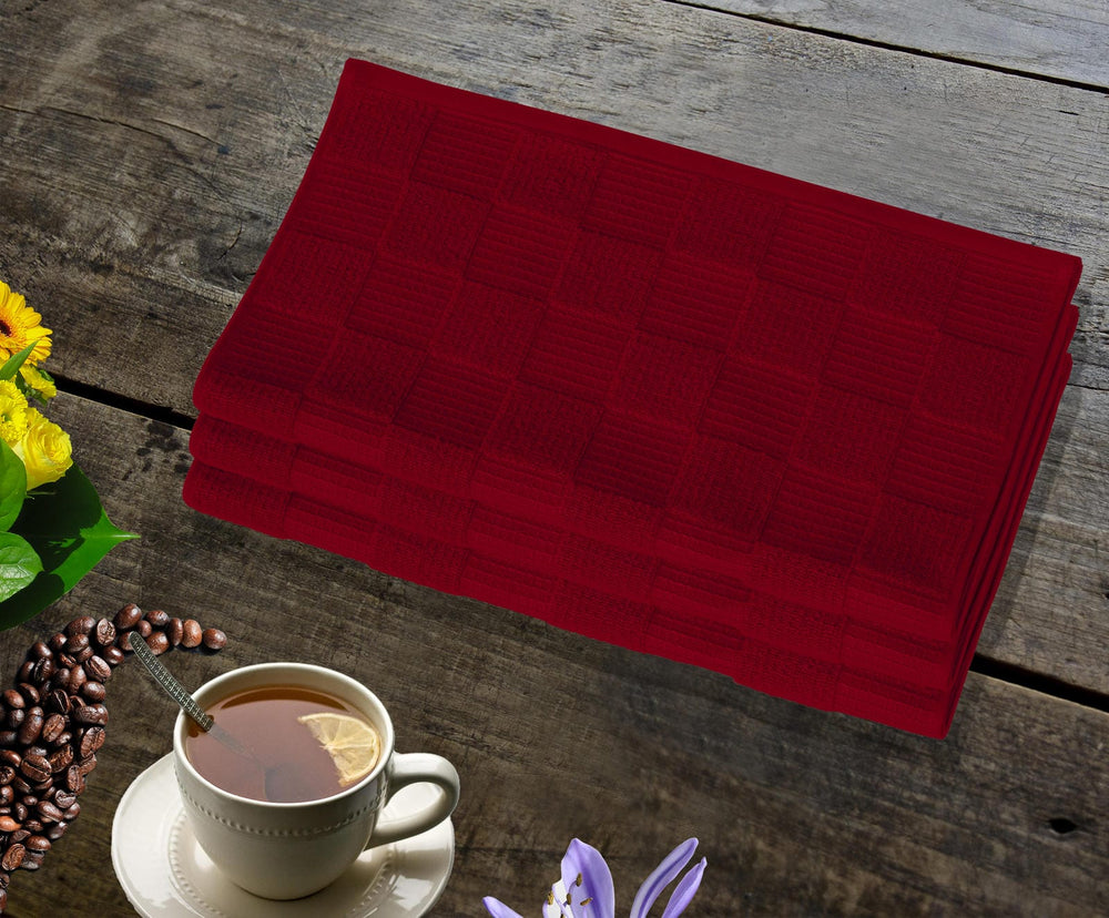 Geschirrtücher 2 in 1 Waffelpique und Frottee 50x50 cm, Rot - Rubin