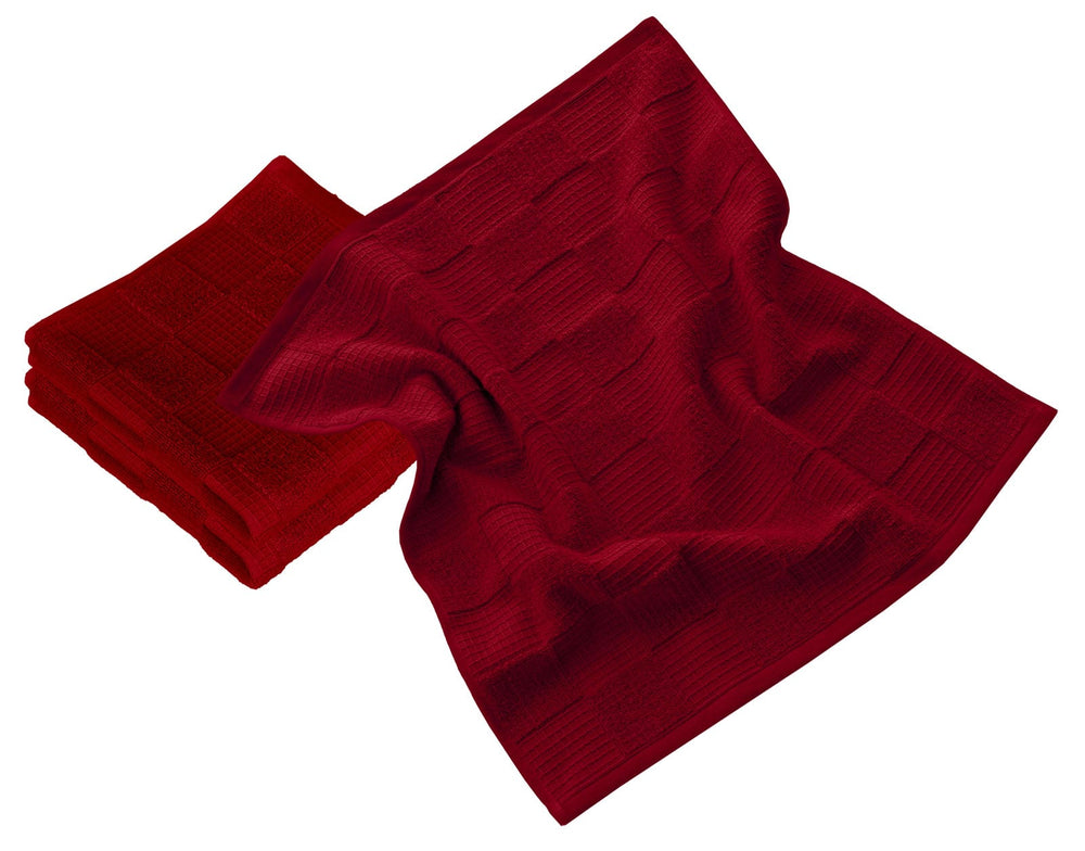 Geschirrtücher 2 in 1 Waffelpique und Frottee 50x50 cm, Rot - Rubin