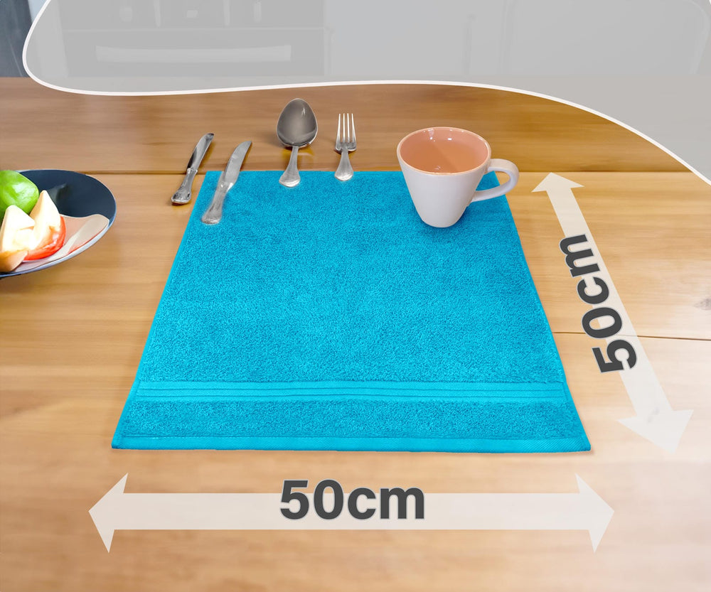 Frottee Küchenhandtücher 50x50 cm 4er Set Blau - Aquamarin