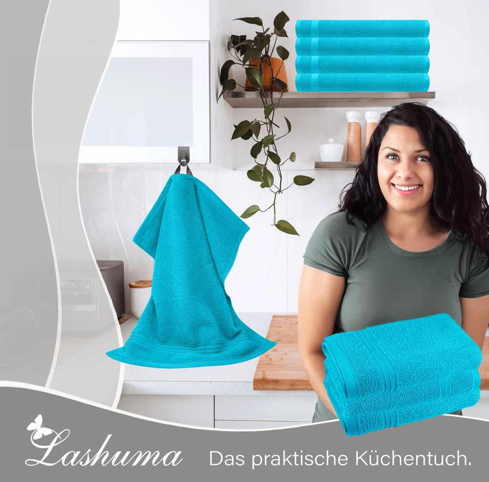 Frottee Küchenhandtücher 50x50 cm 4er Set Blau - Aquamarin