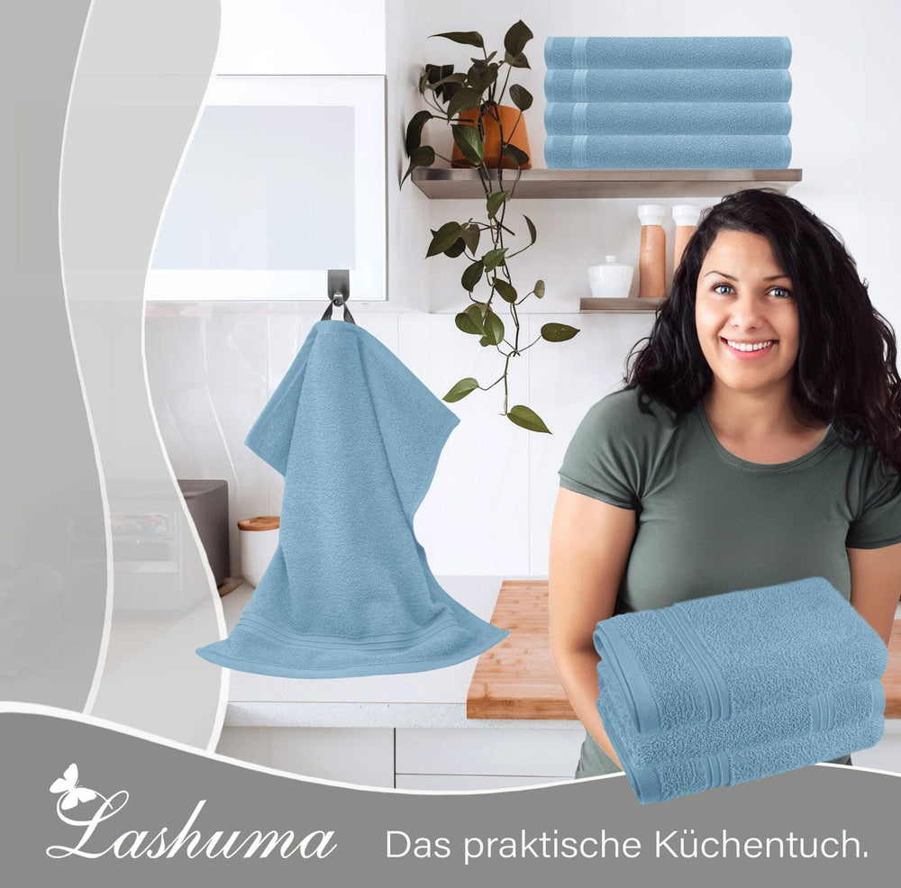 Frottee Küchenhandtücher 50x50 cm 4er Set Blau - Tauben