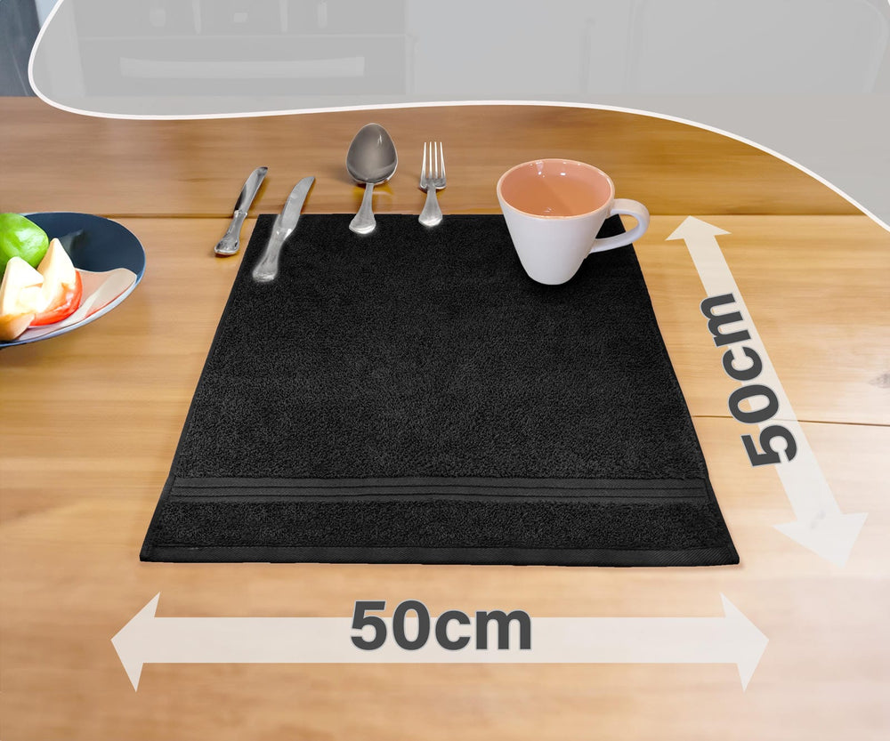 Frottee Küchenhandtücher 50x50 cm 4er Set Schwarz