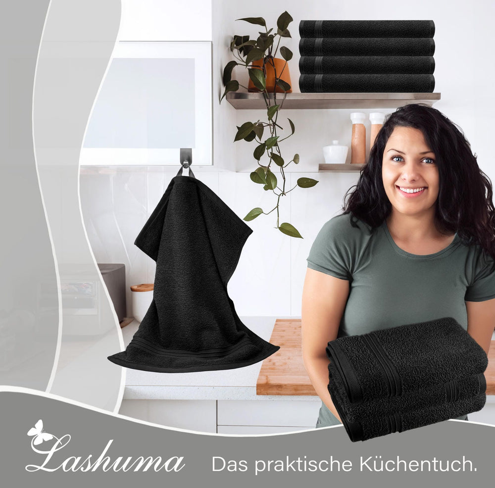 Frottee Küchenhandtücher 50x50 cm 4er Set Schwarz