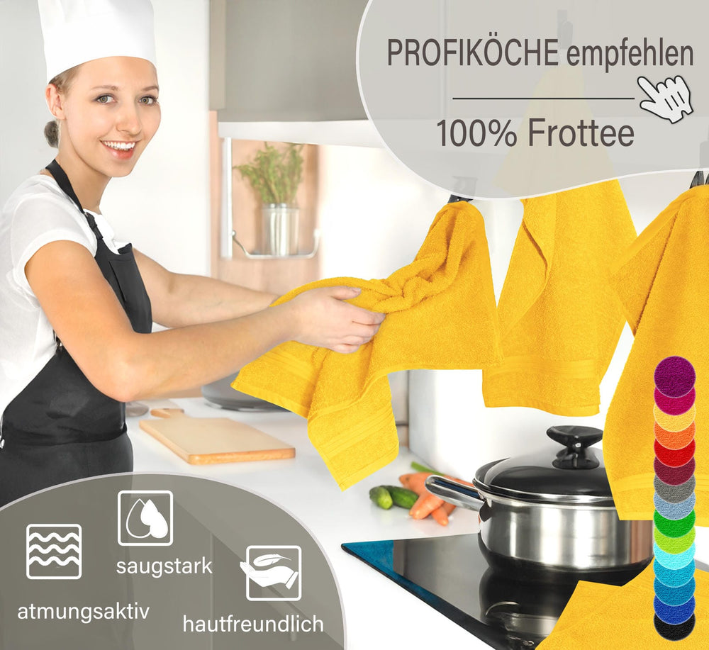 Frottee Küchenhandtücher 50x50 cm 4er Set Gelb - Aprikosen