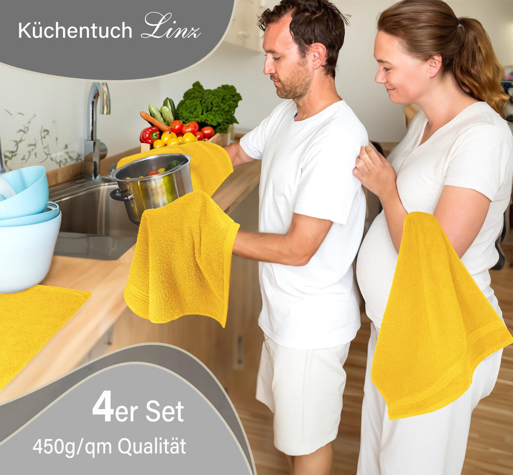 Frottee Küchenhandtücher 50x50 cm 4er Set Gelb - Aprikosen