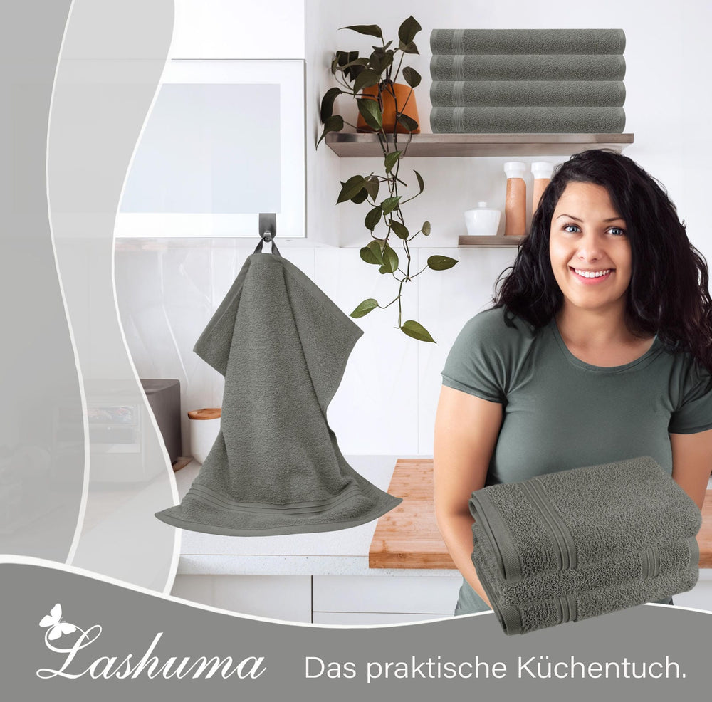 Frottee Küchenhandtücher 50x50 cm 4er Set Grau - Dunkel