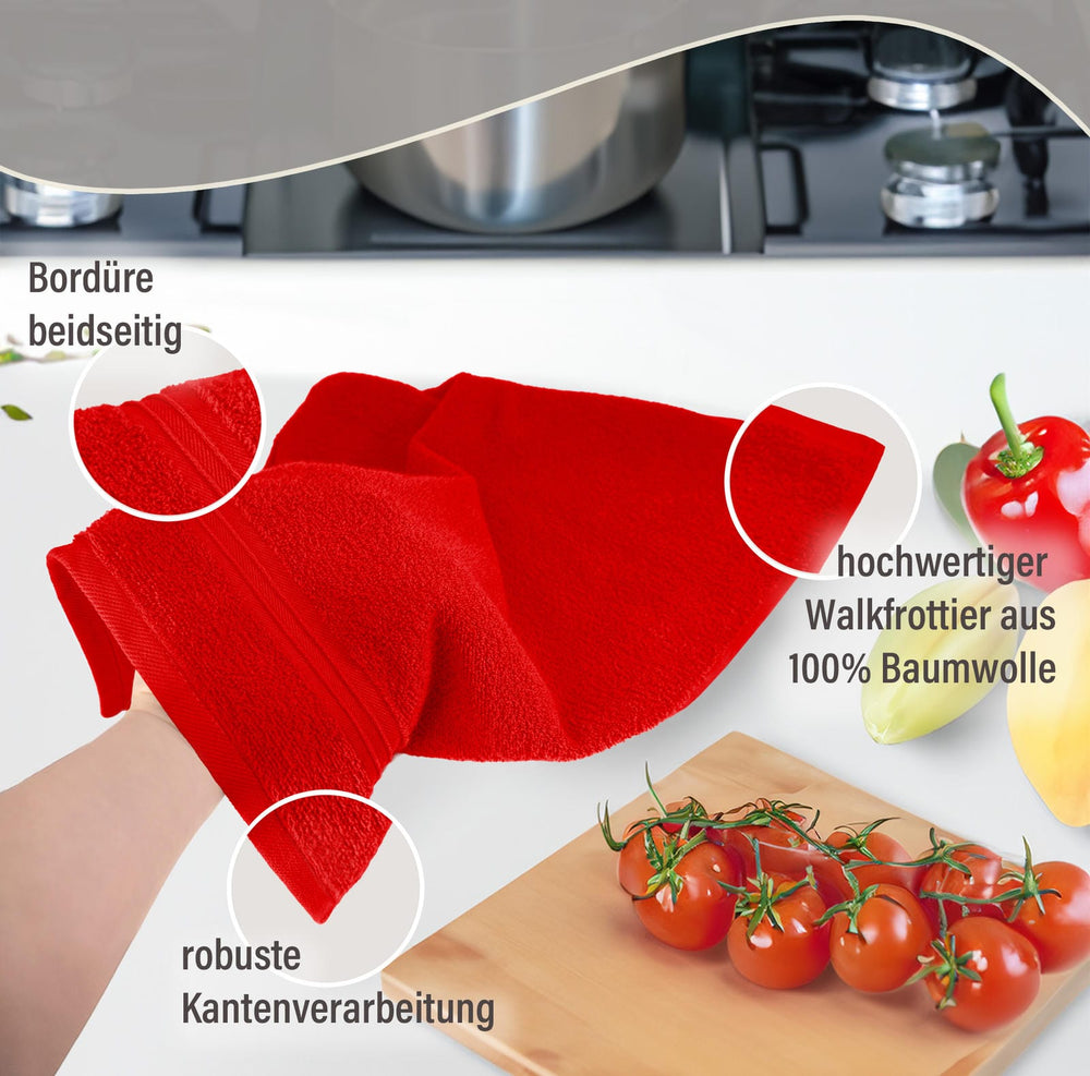 Frottee Küchenhandtücher 50x50 cm 4er Set Rot - Scharlach