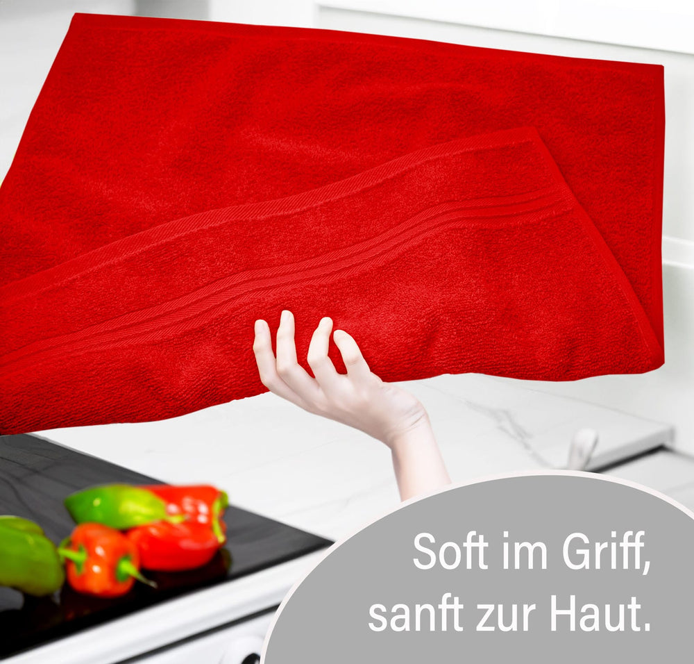 Frottee Küchenhandtücher 50x50 cm 4er Set Rot - Scharlach