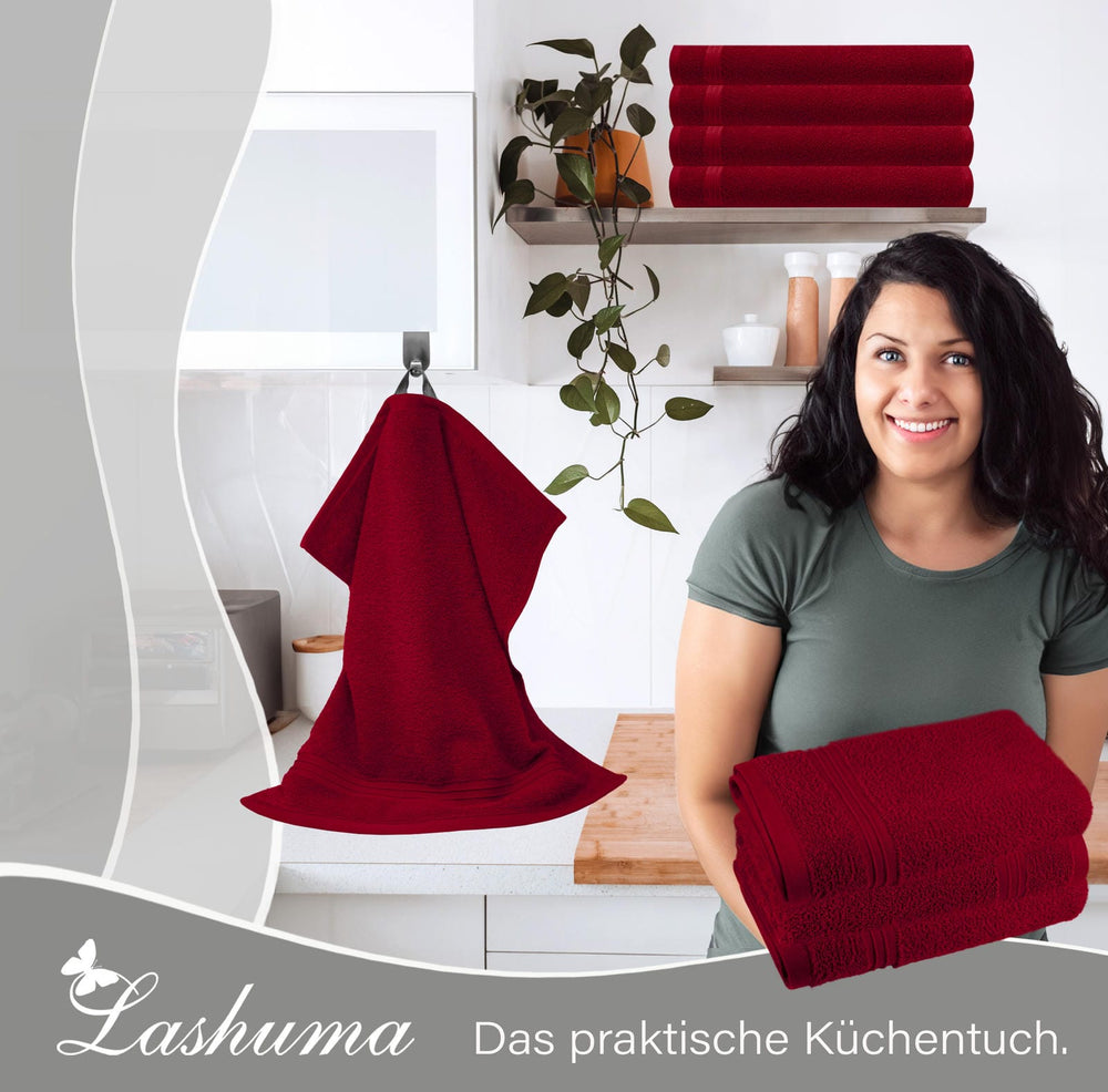 Frottee Küchenhandtücher 50x50 cm 4er Set Rot - Rubin