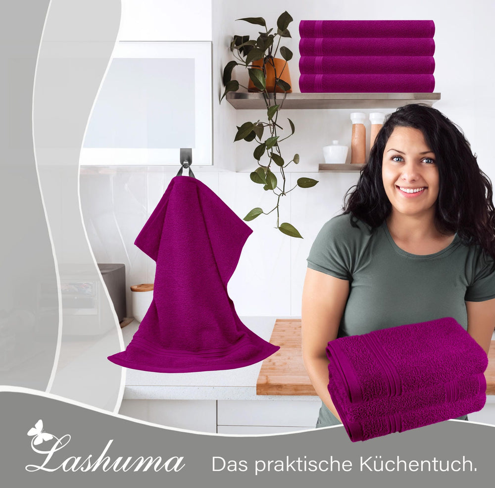 Frottee Küchenhandtücher 50x50 cm 4er Set Violett - Orchidee