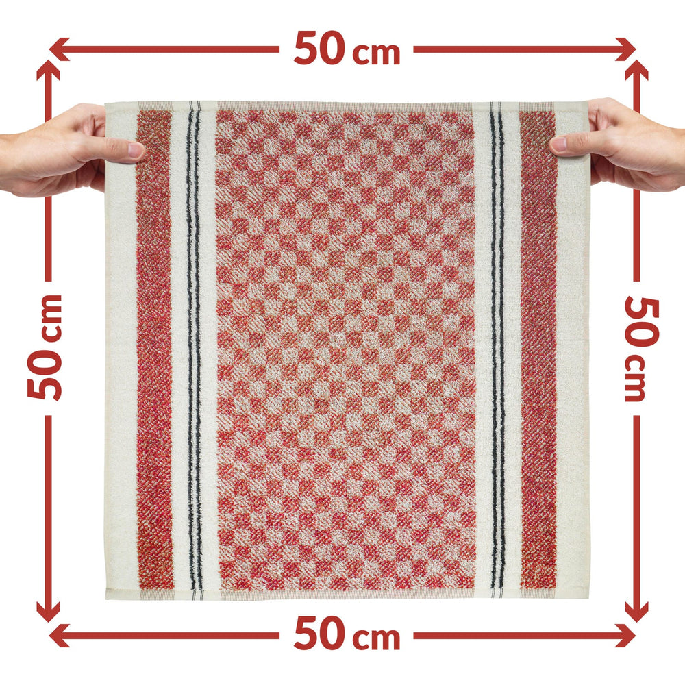 4er Frottee Küchenhandtücher 50x50 cm Streifen & Karo Rot - Grau
