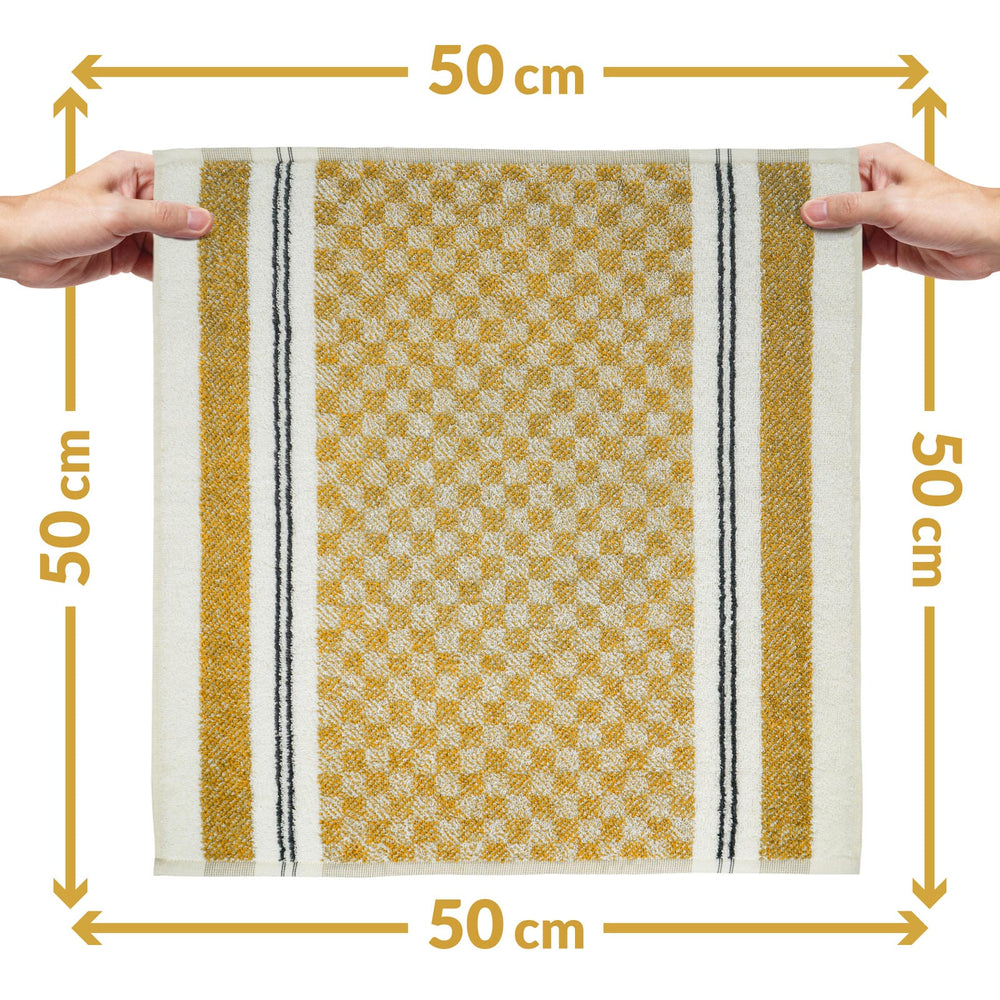 4er Frottee Küchenhandtücher 50x50 cm Streifen & Karo Gelb - Grau
