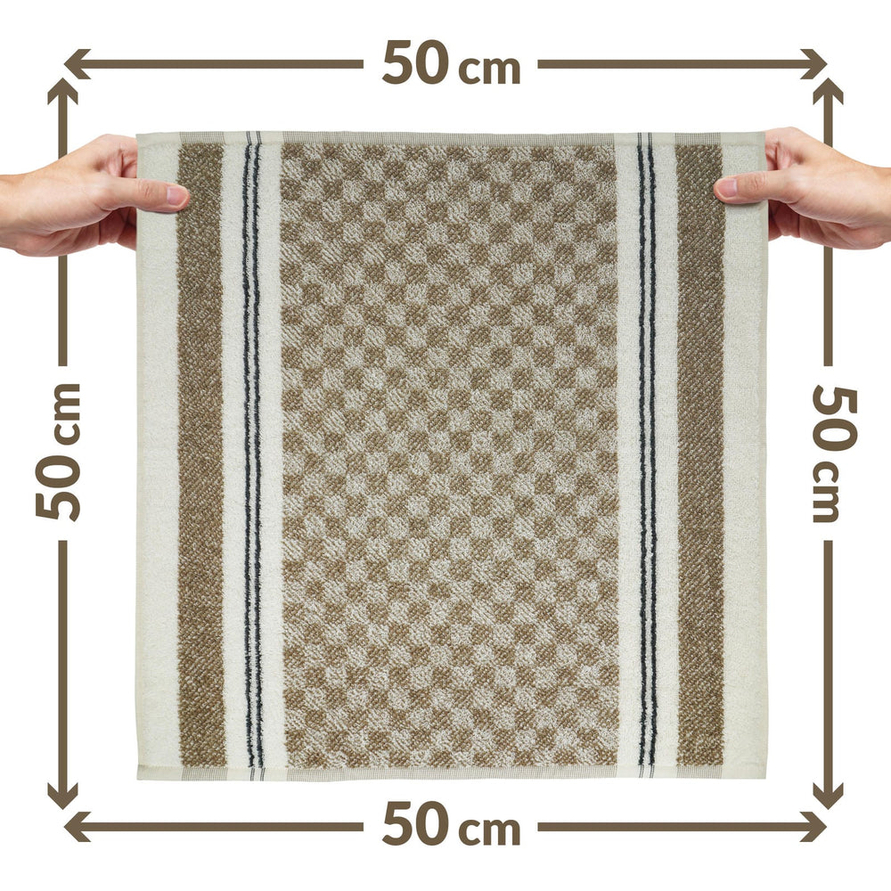 4er Frottee Küchenhandtücher 50x50 cm Streifen & Karo Beige - Grau