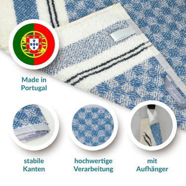 4er Frottee Küchenhandtücher 50x50 cm Streifen & Karo Blau - Grau