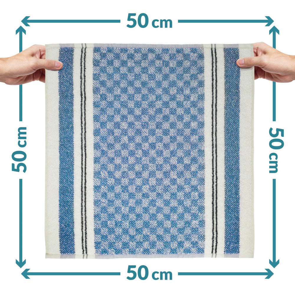 4er Frottee Küchenhandtücher 50x50 cm Streifen & Karo Blau - Grau