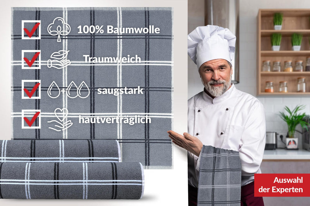 Frottee Küchenhandtuch 50x50 cm, 6er Set Grau - Dunkel