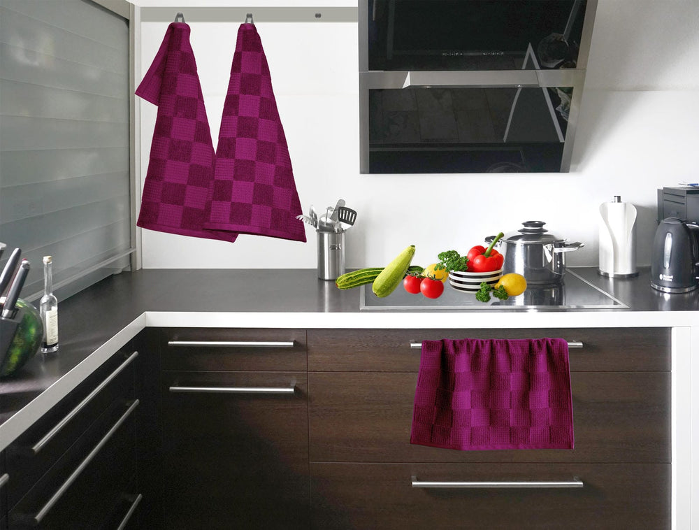 Geschirrtücher 2 in 1 Waffelpique und Frottee 50x50 cm, Violett - Orchidee