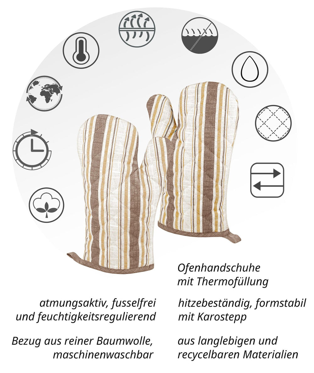 schnittfeste Topflappen Handschuhe taupe, Backhandschuhe 2er Set für Damen und Herren