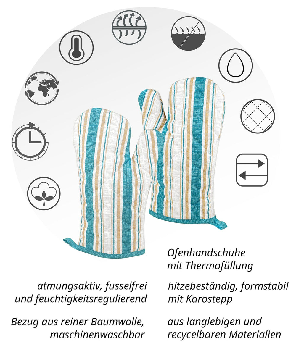 Ofenhandschuh Paar blau hitzebeständig, Topfhandschuhe Landhausstil, Frauen und Männer