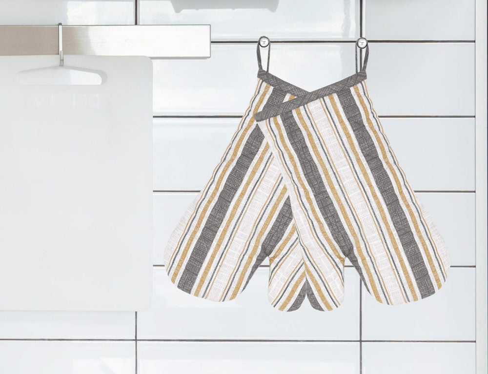 isolierendes Ofenhandschuh-Set, gestreifte Grill- und Backhandschuhe Grau ohne Silikon