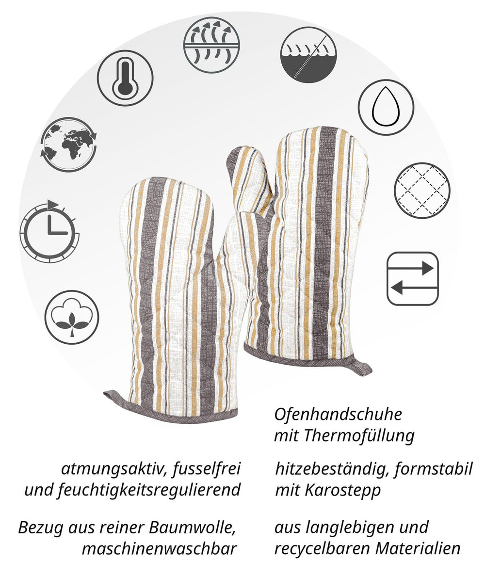 isolierendes Ofenhandschuh-Set, gestreifte Grill- und Backhandschuhe Grau ohne Silikon