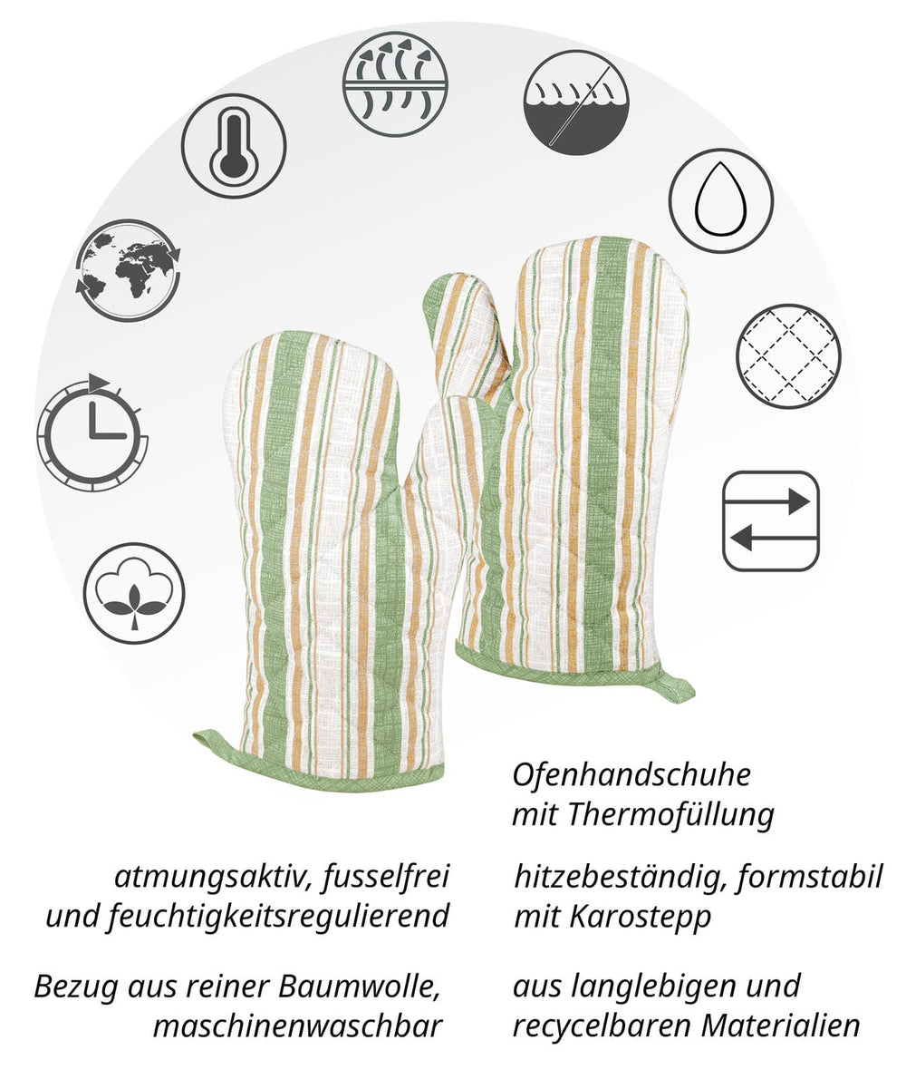 Backhandschuhe mit Muster Grün, 2 waschbare Küchenhandschuhe für den Ofen