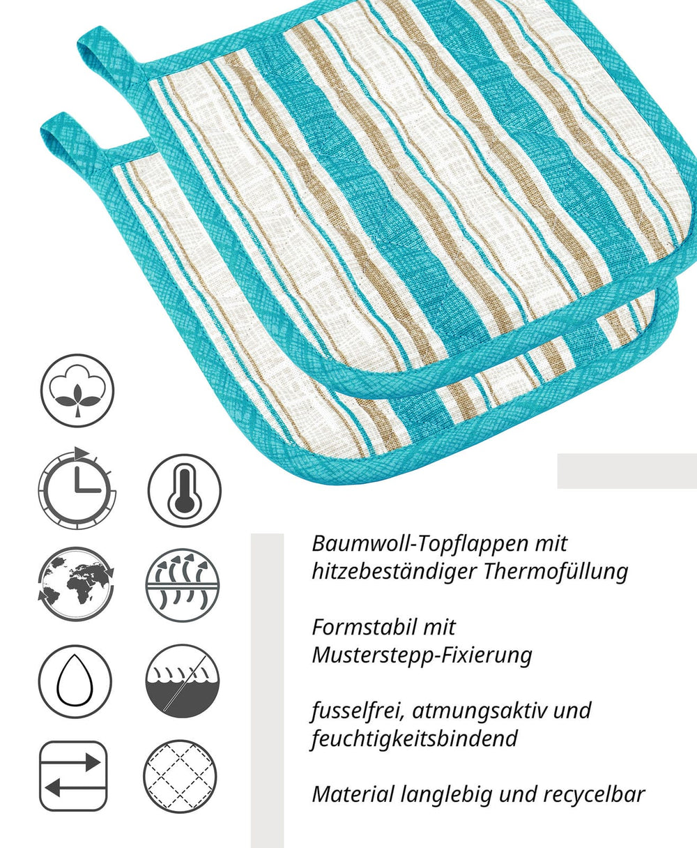 Kochtopfuntersetzer Set, 2 x Topfuntersetzer vintage, Topflappen Blau