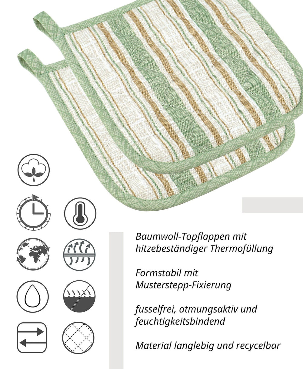 2 grüne hitzebeständige Untersetzer für heiße Pfannen zum Aufhängen, moderne Topflappen