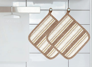 Topflappen Größe: 20x20 cm, Retro Vintage, 2 waschbare Topfuntersetzer taupe