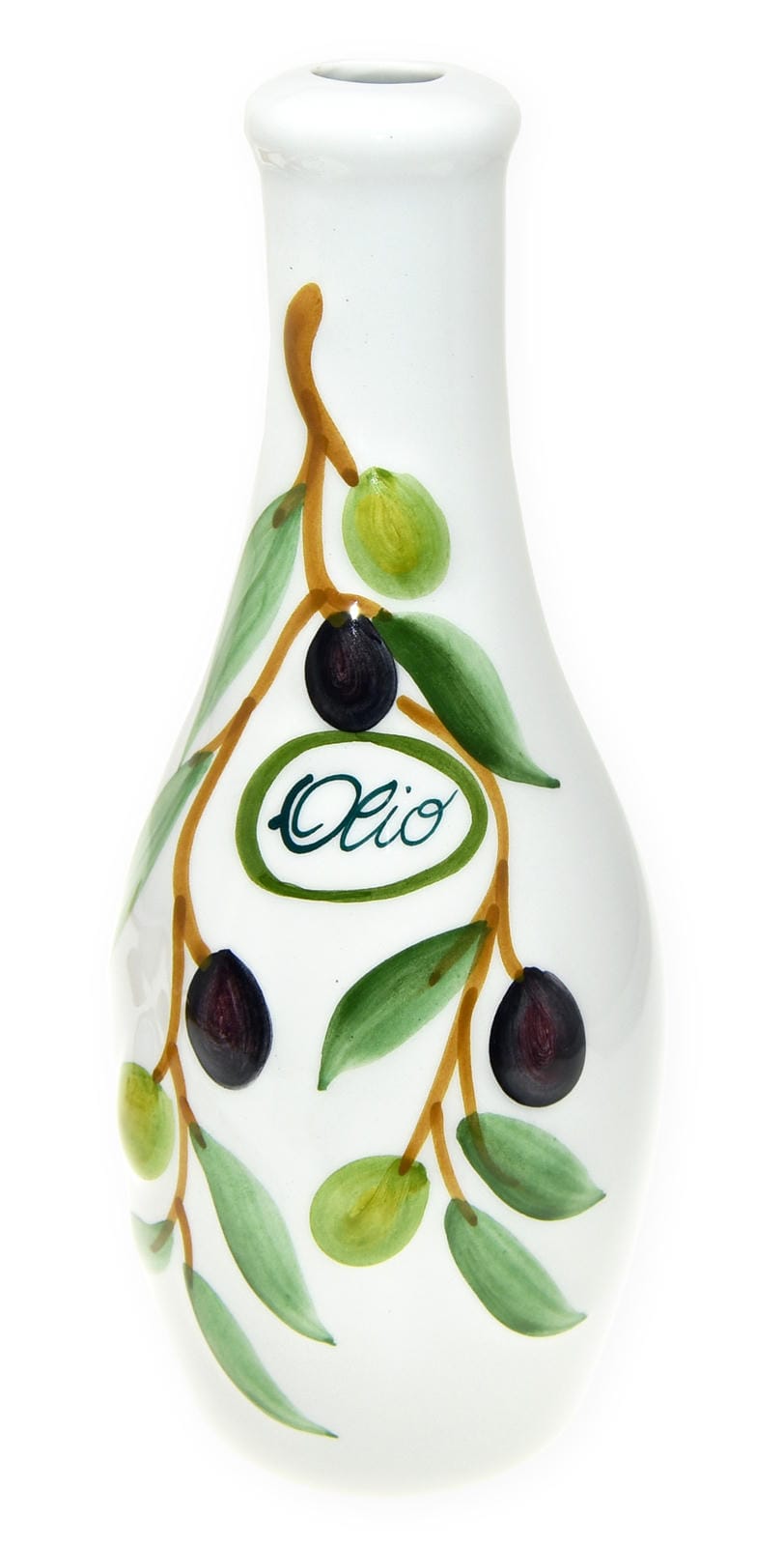 Handgemachte Ölflasche mit Ausgießer 500 ml im Olivendesign aus Italienischer Keramik, Größe 23 cm