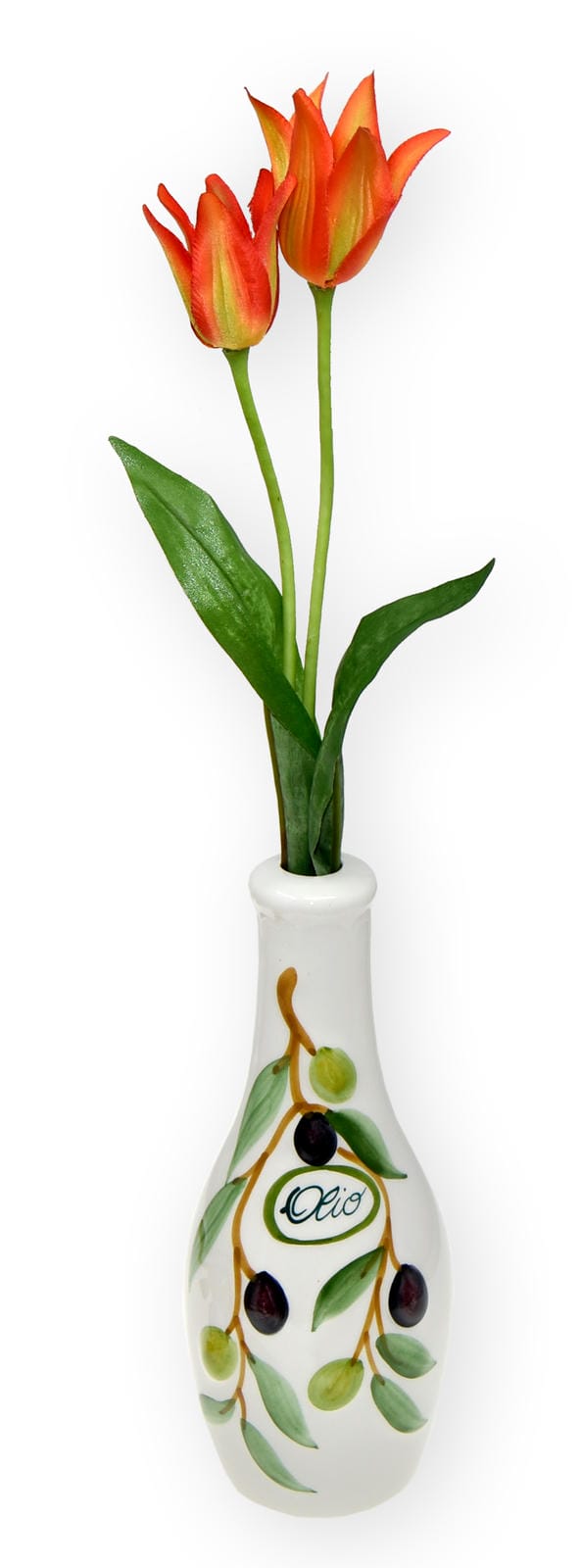 Handgemachte Ölflasche mit Ausgießer 500 ml im Olivendesign aus Italienischer Keramik, Größe 23 cm