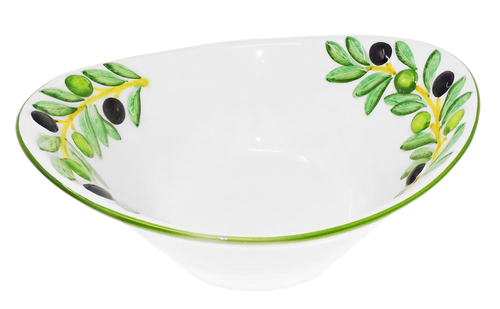 Handgemachte Italienische Keramikschale im Olivendesign, Ovale Salatschüssel Keramik 25x21x8,5 cm