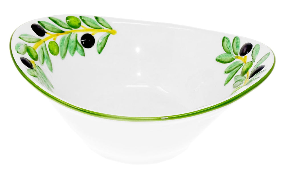 Handgemachte Italienische Keramikschale im Olivendesign, Ovale Salatschüssel Keramik 25x21x8,5 cm