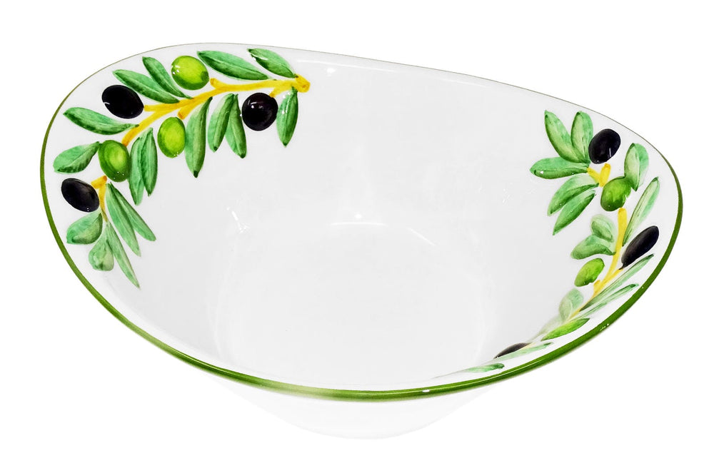 Handgemachte Italienische Keramikschale im Olivendesign, Ovale Salatschüssel Keramik 25x21x8,5 cm