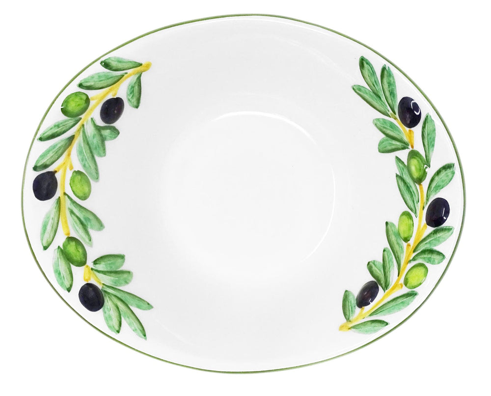 Handgemachte Italienische Keramikschale im Olivendesign, Ovale Salatschüssel Keramik 25x21x8,5 cm