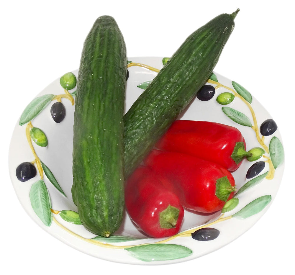 Handgemachte Keramikschale, Runde Servierschüssel Italienischer Keramik im Olivendesign, Servierschale Größe 26 cm, Tief 6 cm