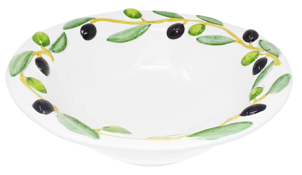 Handgemachte Keramikschale, Runde Servierschüssel Italienischer Keramik im Olivendesign, Servierschale Größe 26 cm, Tief 6 cm