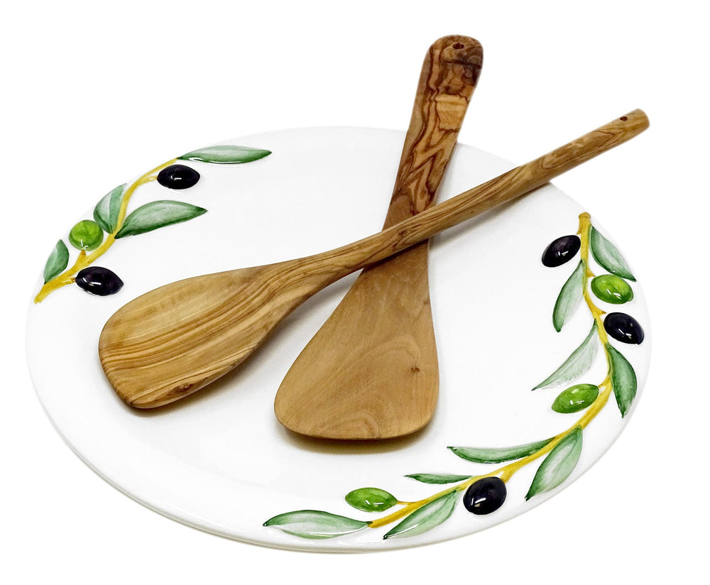 Handgemachter Runder Essteller aus Italienischer Keramik, Großer Servierteller im Olivendesign, Platzteller 27 cm