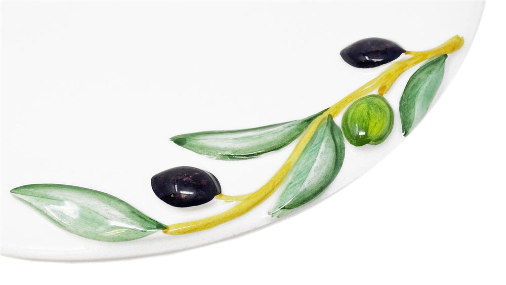 Handgemachter Runder Essteller aus Italienischer Keramik, Großer Servierteller im Olivendesign, Platzteller 27 cm
