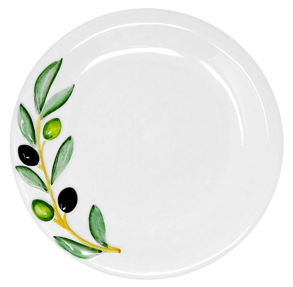 Handgemachter Runder Frühstücksteller aus Italienischer Keramik im Olivendesign, Essteller Durchmesser 20 cm