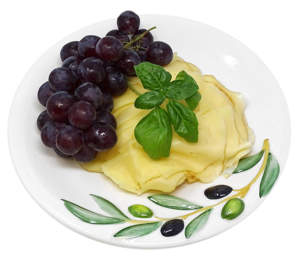 Handgemachter Runder Frühstücksteller aus Italienischer Keramik im Olivendesign, Essteller Durchmesser 20 cm