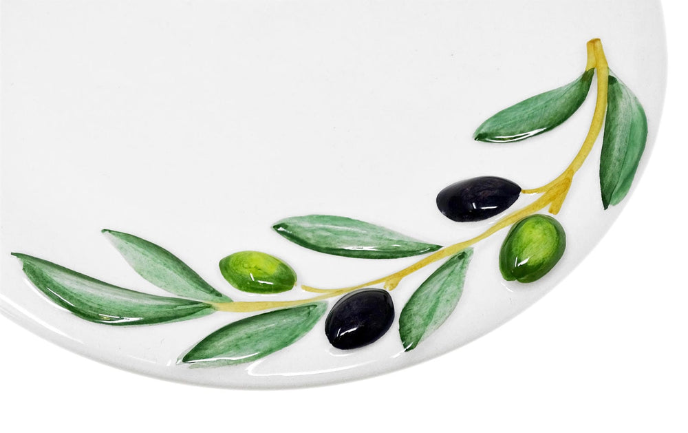 Handgemachter Runder Frühstücksteller aus Italienischer Keramik im Olivendesign, Essteller Durchmesser 20 cm