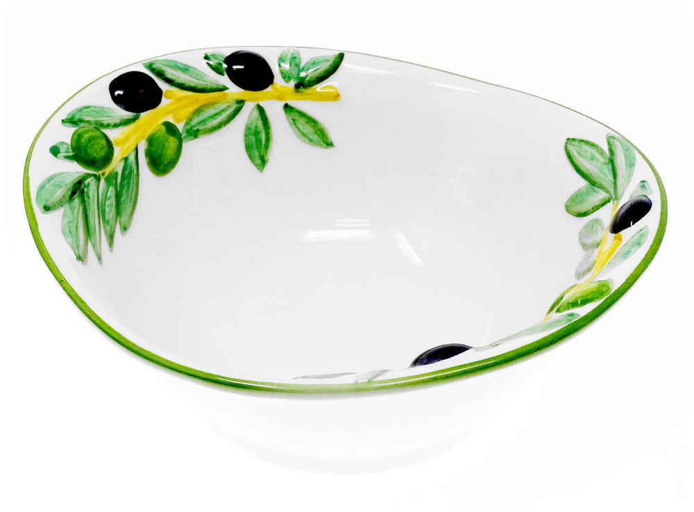 Handgemachte Keramikschale, Ovale Salatschüssel aus Italienischer Keramik im Olivendesign, 20x17 cm