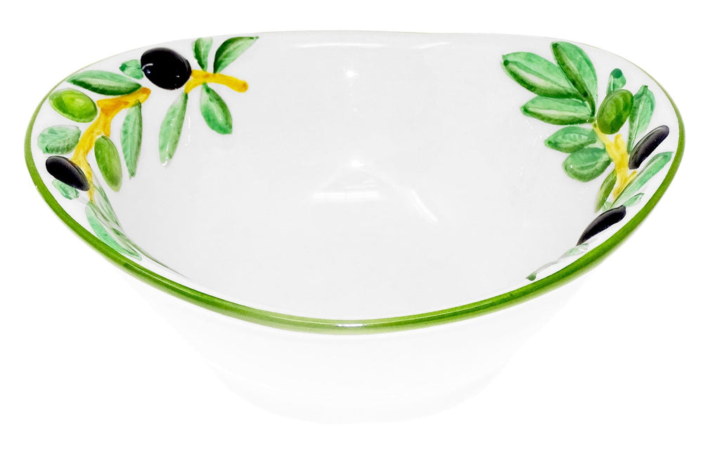 Handgemachte Keramikschale, Ovale Salatschüssel aus Italienischer Keramik im Olivendesign, 20x17 cm