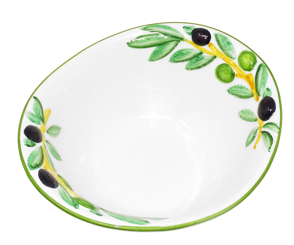 Handgemachte Keramikschale, Ovale Salatschüssel aus Italienischer Keramik im Olivendesign, 20x17 cm