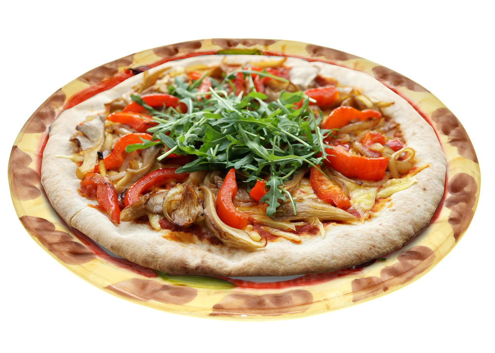 Handgemachter Pizzateller Olive aus Italienischer Keramik, Großer Teller Rund 33 cm