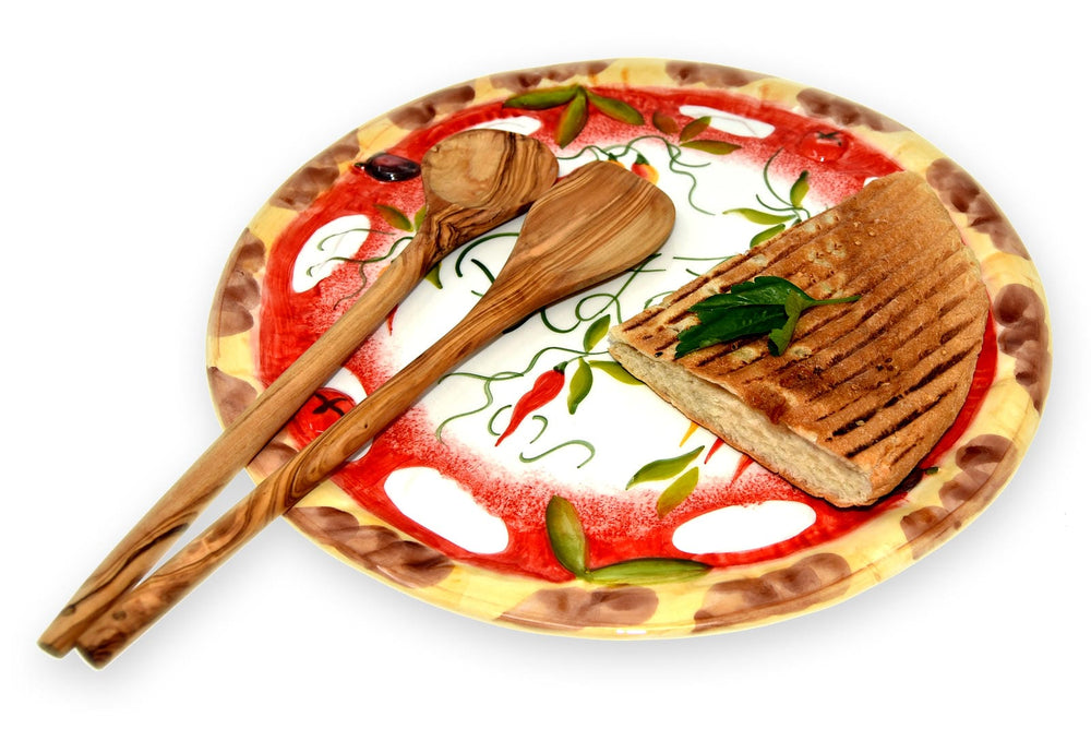 Handgemachter Pizzateller Paprika aus Italienischer Keramik, Großer Teller Rund 33 cm