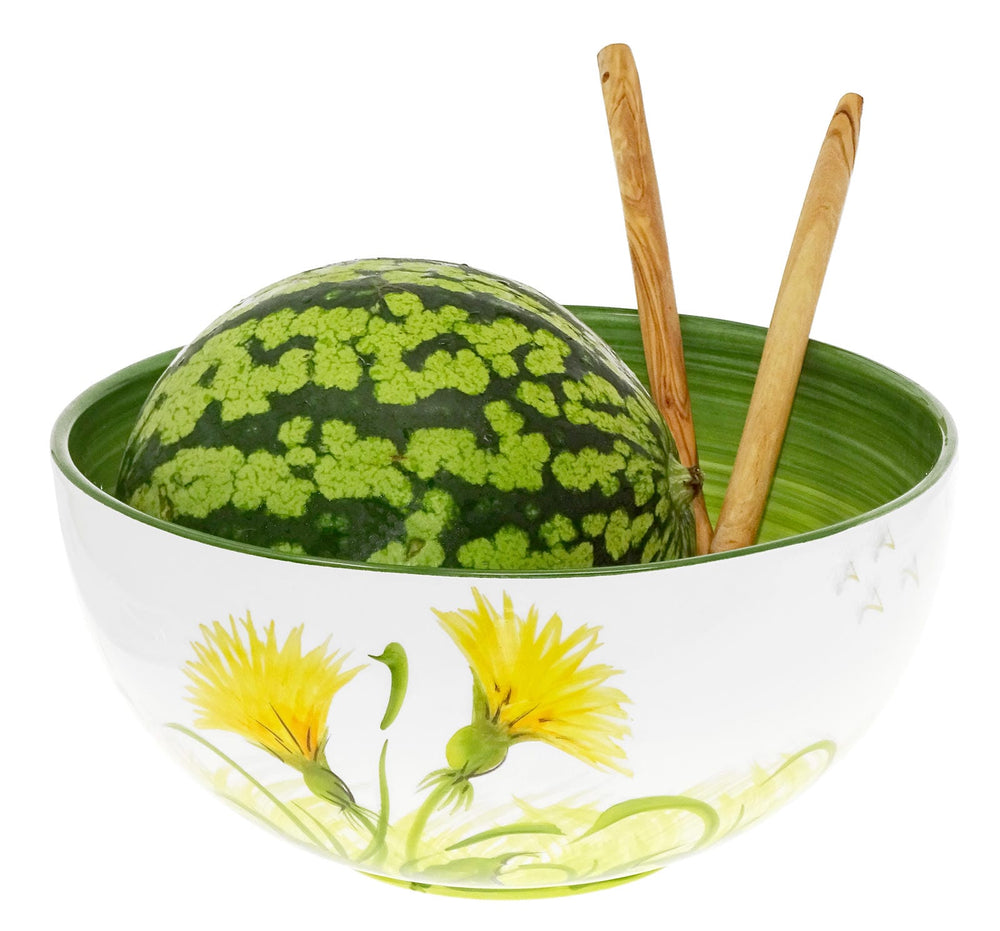 Servierschüssel Keramik Motiv: Pusteblume, Obstschale rund 26 cm, Italienische Salatschüssel